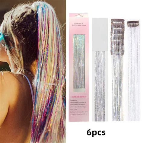 Women Clip In Hair Pcs Fairy Hair Tinsel Hair Tinsel Kit Extensions