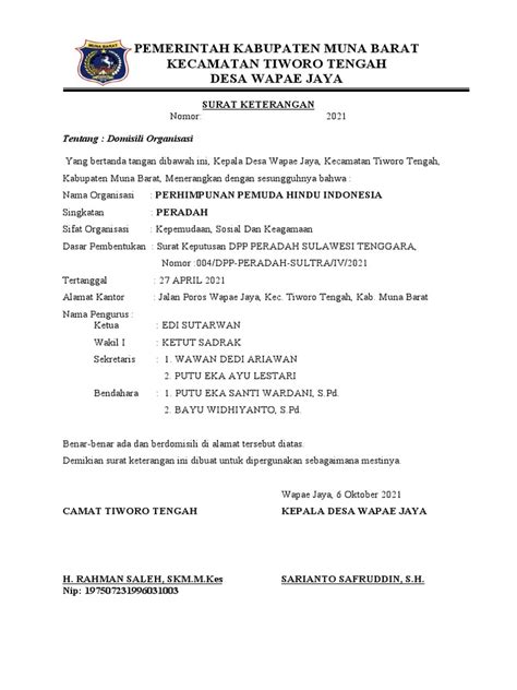 Surat Keterangan Domisili Organisasi Pdf