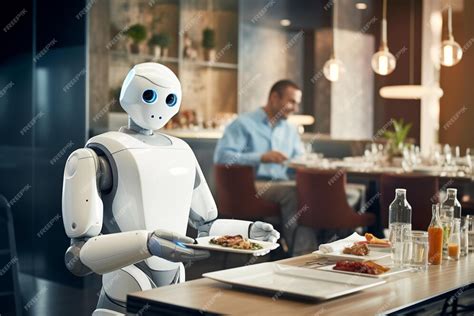 Premium Ai Image Robot Serving Food