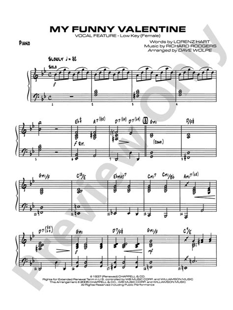 My Funny Valentine Piano Accompaniment Piano Accompaniment Part Digital Sheet Music Download