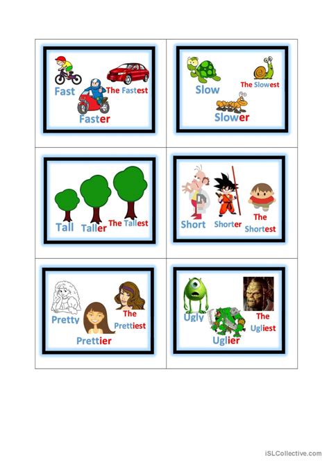 Comparatives And Superlatives Cards Fran Ais Fle Fiches Pedagogiques