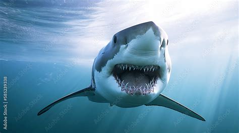 Rare photo of great white shark with open mouth Stock Illustration