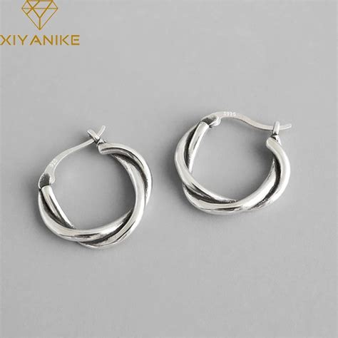 XIYANIKE Silver Color Twist Shape Thick Line Hoop Earrings Women