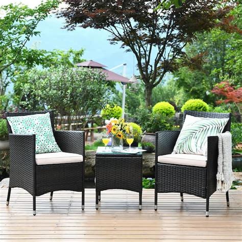 Costway 3 Piece PE Rattan Wicker Patio Conversation Set Outdoor Chairs