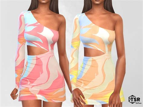 Saliwa S Geometric Design One Shoulder Party Dresses In Sims