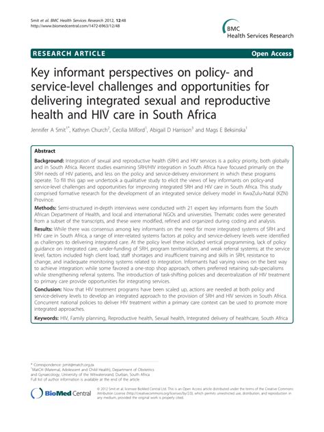 Pdf Key Informant Perspectives On Policy And Service Level