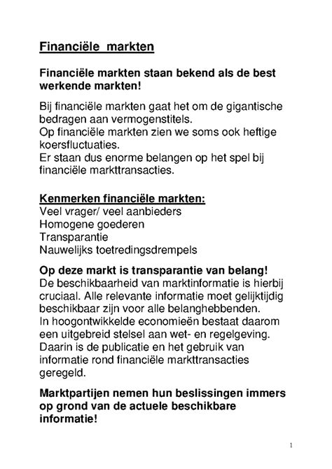 Samenvatting Financiële Markten Financiële Markten Financiële Markten Staan Bekend Als De Best