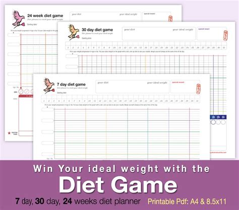 Diet Game Printable Weight Loss Planner To Reach Your Ideal Weight Etsy