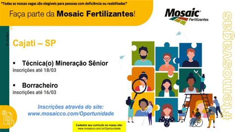 Vagas Mosaic Fertilizantes Associação Empresarial e Comercial de Cajati