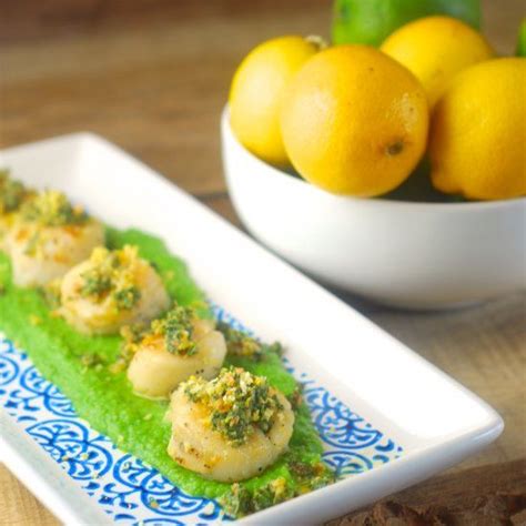 Seared Scallops With Pea Purée And Mint Gremolata A Pretty Spring Inspired Dish For Brunch Or