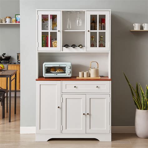 Gracie Oaks Tall Kitchen Pantry Storage Hutch Cabinet Modern Buffet