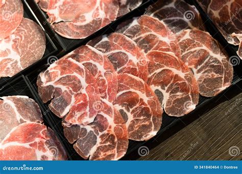 Thin Sliced Fatty Beef Or Pork Hot Pot Or Shabu In The Restaurant Stock Photo Image Of Juicy