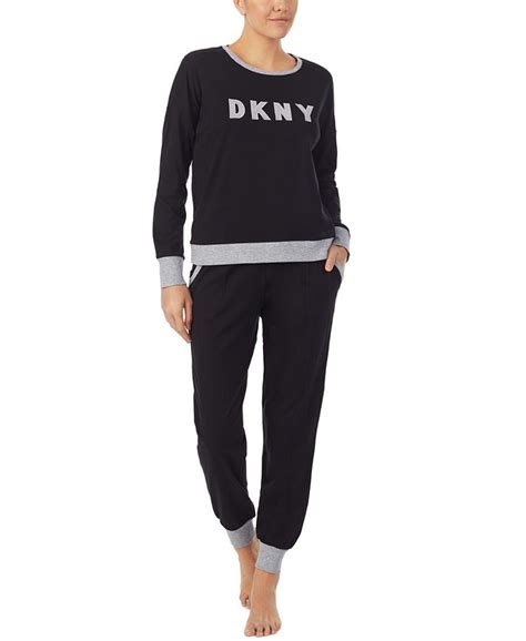 Dkny Embroidered Logo Top And Jogger Pants Pajamas Set Macys