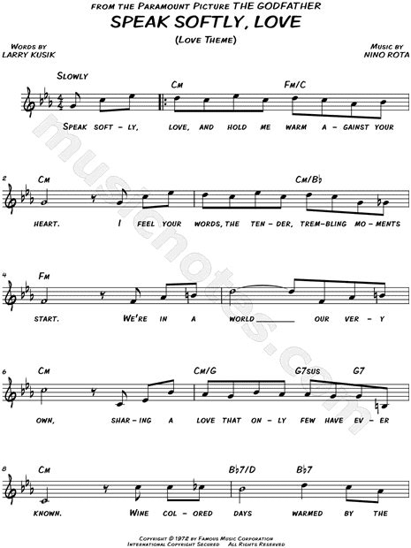 Speak Softly Love Love Theme From The Godfather Sheet Music