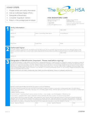 Fillable Online Hsa Signature Card Form Thebancorp Ebhsa Fax