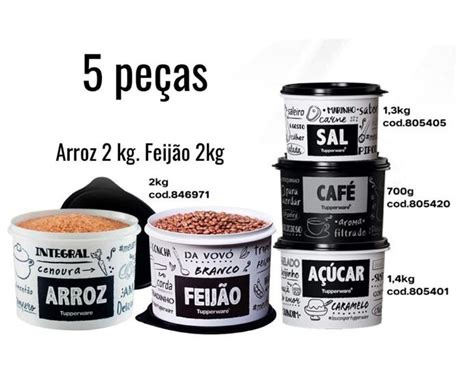 Conjunto de mantimentos Preto e branco 5 peças Tupperware Porta