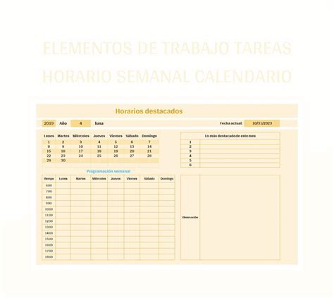 Plantilla De Excel Calendario Horario Horario De Trabajo Y Hoja De