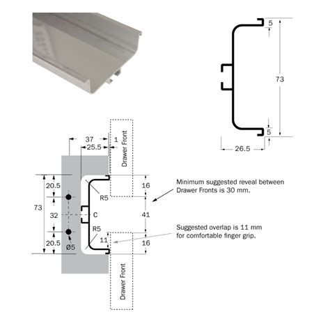 Laguna Gola Profile C Shape For Between Drawers 3m Stainless