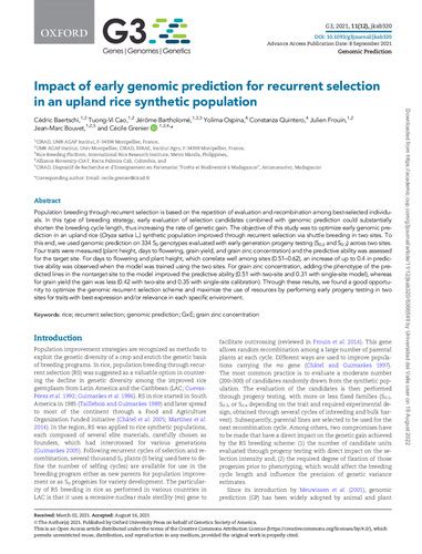 Impact Of Early Genomic Prediction For Recurrent Selection In An Upland