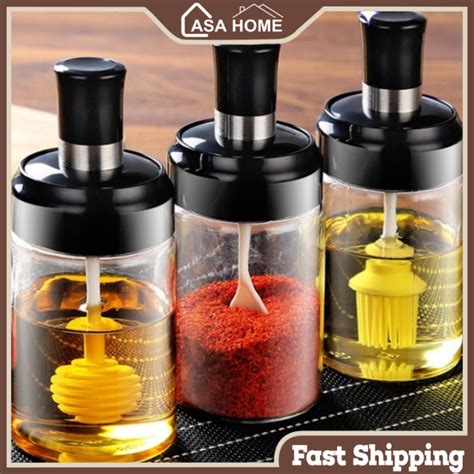 Seasoning Container Perasa Makanan Glass Seasoning Bottle With Spoon