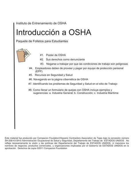 Pdf Intro To Osha Student Handout Spanish La Ley De