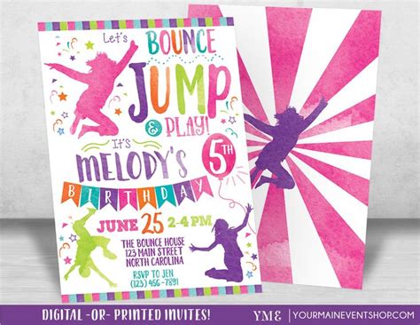 Bounce House Birthday Invitation Trampoline Jump Birthday Invite Girl