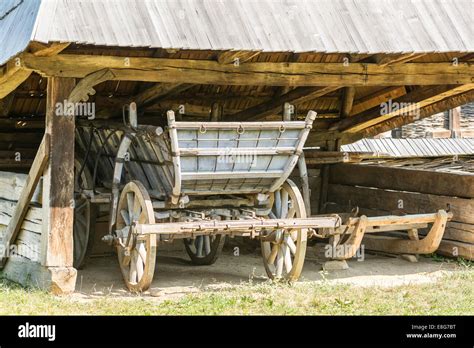 Old Romanian Wagon (Caruta) In Traditional Farm Barn Stock Photo - Alamy