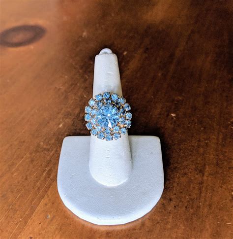 Vintage Pale Blue Rhinestone Adjustable Cocktail Ring Etsy Crystal