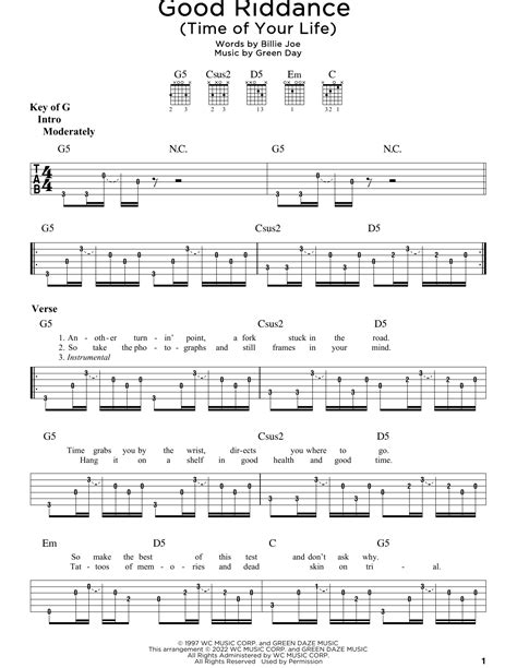 Greenday Time Of Your Life Guitar Chords