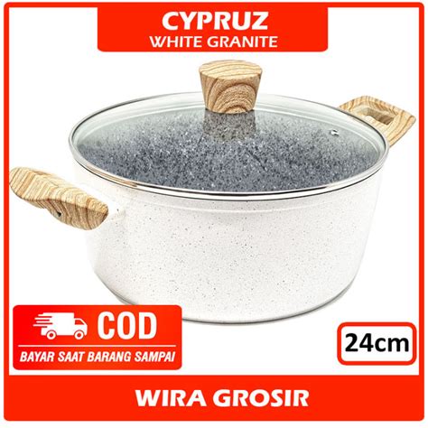 Cypruz 4 Liter Panci Tutup Kaca Granite Putih 24cm Casserole Lid