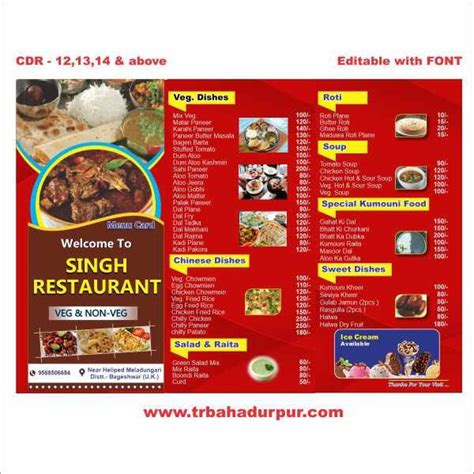 Menu Card Restaurant Veg. & Non Veg.