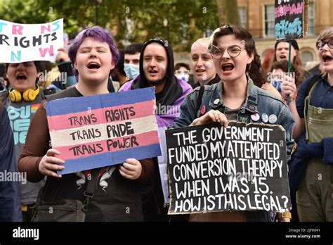 Pro Trans Rights Activists And Protesters Demonstrated Opposite Downing Street To Stand Up For