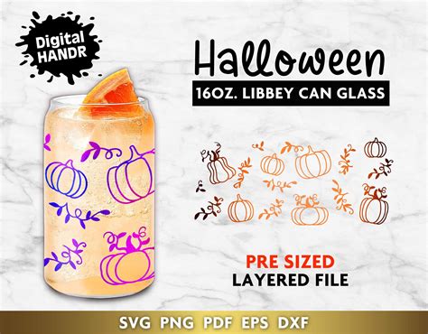 Pumkin Glass Wrap Svg Full Wrap Libbey Oz Cricut Cut File Etsy