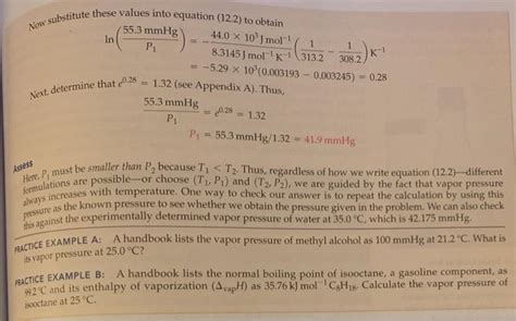 Solved Example Applying The Clausius Clapeyron Equation Chegg