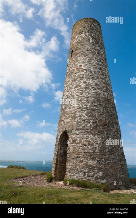 A Stone Chimney At A Disused Mine At Stepper Point On The Cornish Coast