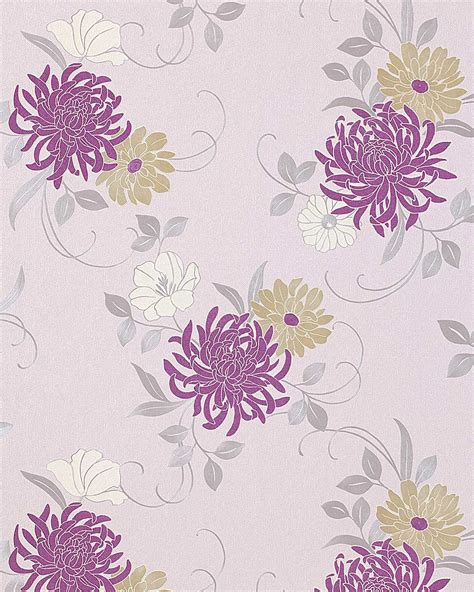 EDEM 824 25 floral blumen tapete hell elfenbein lila grün beige grau