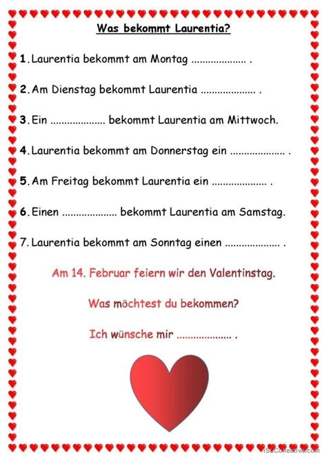 Valentinstag mit dem Lied Laurentia Deutsch DAF Arbeitsblätter pdf doc