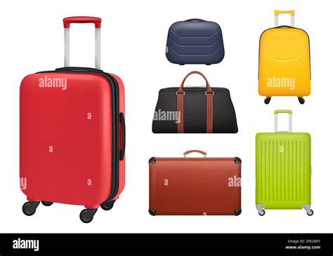 Suitcase Realistic Luggage Tourists Fashioned Colored Objects Bags For