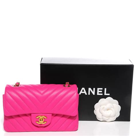 CHANEL Lambskin Chevron Quilted Mini Rectangular Flap Dark Pink 93666