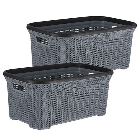 Gray Plastic Laundry Basket With Cut Out Handles 40l 2 Pack Laundry