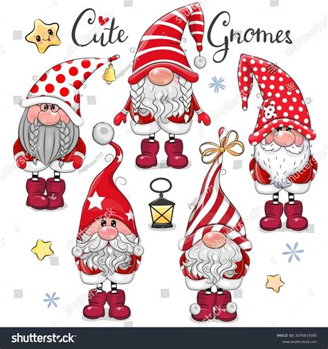 Set Cute Cartoon Gnomes Isolated On Stock Vector Royalty Free 2076837085 Shutterstock