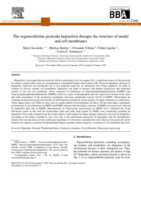 (PDF) The organochlorine pesticide heptachlor disrupts the structure of model and cell membranes