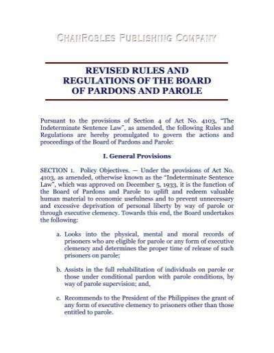 Revised Rules And Regulations Of The Board Of Pardons And Parole