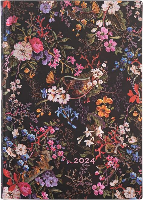 12 Monatskalender Flexi 2024 Floralia Midi Tagesüberblick Paperblanks