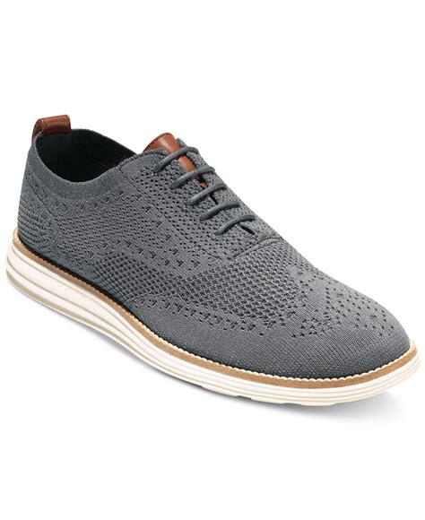 Cole Haan Rubber Mens Original Grand Knit Wing Tip Oxfords In Grey Brown For Men Lyst