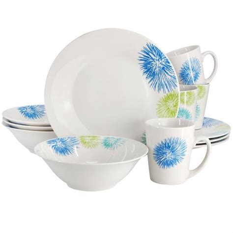 Gibson Home Blue Meadow Piece Fine Ceramic Dinnerware Set In White