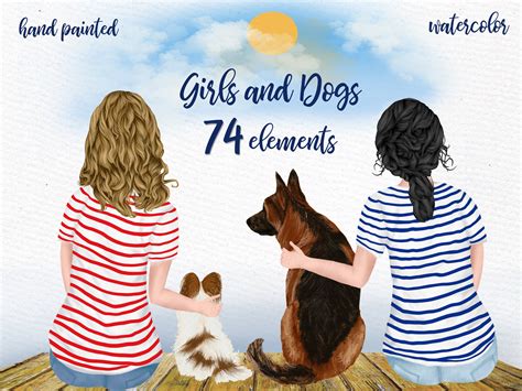 Best Friends Clipart Dogs Clipart Girl With Dog Etsy Uk