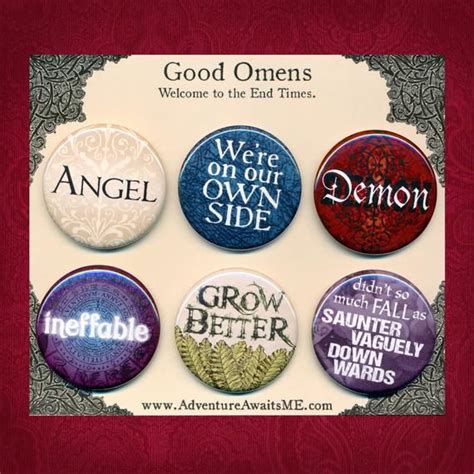 Good Omens Pinback Button Set Pins Badges Angel Demon Crowley