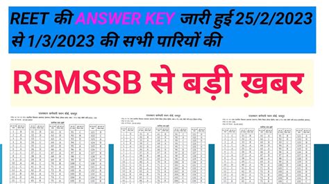 Reet Answer Key Reet Answer Key 2023 Reet Answer Key 2022 RSMSSB