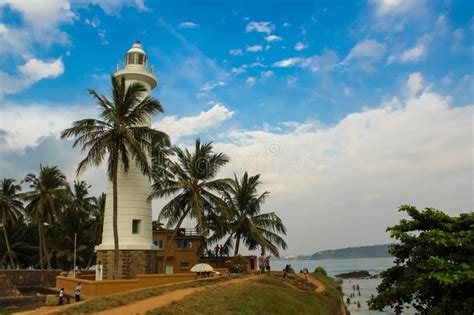 Lighthouse In Galle Fort Sri Lanka Indian Ocean Shore Palms Stock